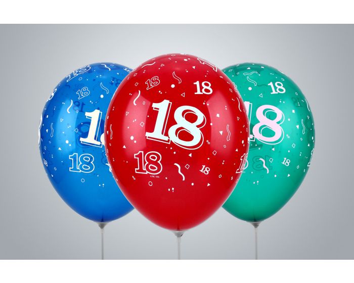 Ballons d’anniversaire avec nombre « 18 » 35 cm multicolores assortis