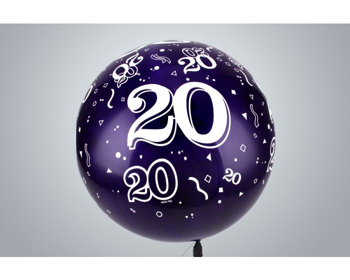 Ballon géant d'anniversaire avec nombre « 20 » 65 cm violet