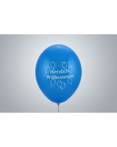 Motivballone "Herzlich Willkommen" 35cm mittelblau nicht gefüllt