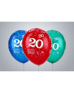 Ballons d’anniversaire avec nombre « 20 » 35 cm multicolores assortis