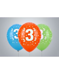 Ziffernballone "3" 35cm Premium bunt nicht gefüllt