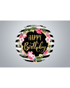 Folienballon "Happy Birthday" Blumen und streifen 46cm