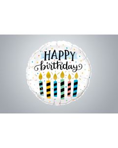 Folienballon "Happy Birthday" Kerzen und Punkte 46cm