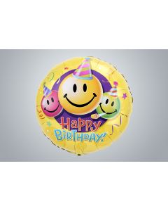 Folienballon "Happy Birthday" 3 Smileys bunt 46cm 