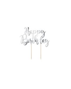 Tortenstecker "Happy Birthday" silber